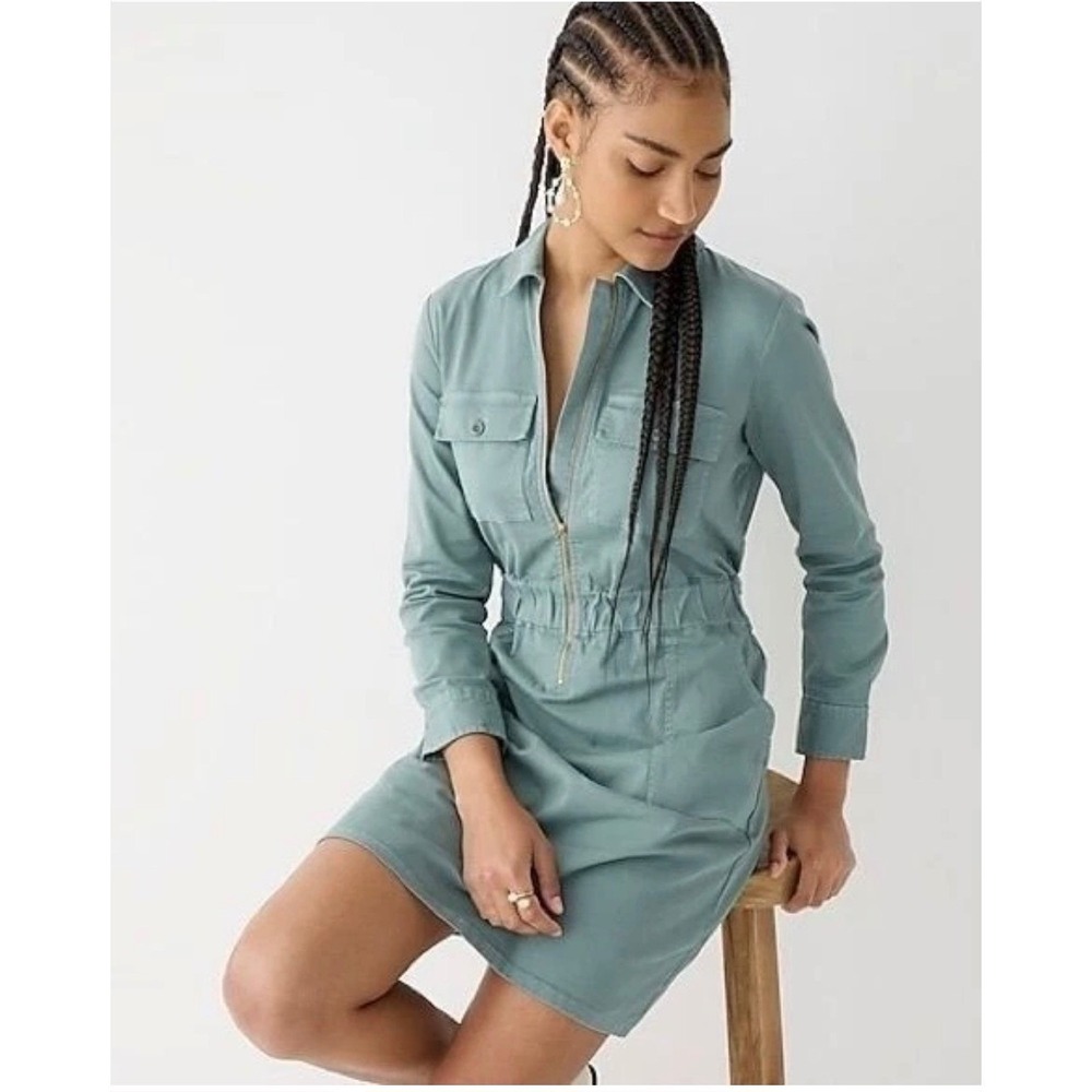 J. Crew Long-sleeve Zip-front Chino Dress in Green Size 14